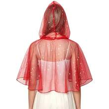 1pc Christmas Star Foil Print Short Cape For Carnival Party, Stage Performance, Halloween, Cosplay, Spring/Summer Short Shawl, Star Mesh Hooded Cardigan Cape - Red - View 5