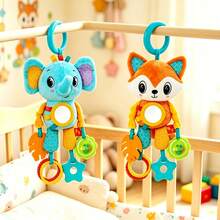 Portable Baby Stroller Accessory, With Teething Ring And Bell, Cartoon Plush Hanging Rattle Toy, Elephant And Fox Options, Suitable For Daily Play - Multicolor - View 2