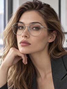1 Pair Women's Fashion Metal Frame Transparent Lens Glasses, Cat Eye Shape, Versatile Design, Transparent Eyewear Accessory - Black Gold - View 11