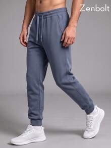 Zenbolt Men's Drawstring Waist Joggers, Elastic Cuff Sports Pants With Side Pockets, Soft Loose Fit, Suitable For Home And Fitness Casual Daily Wear Long Pants - Teal Blue - View 2