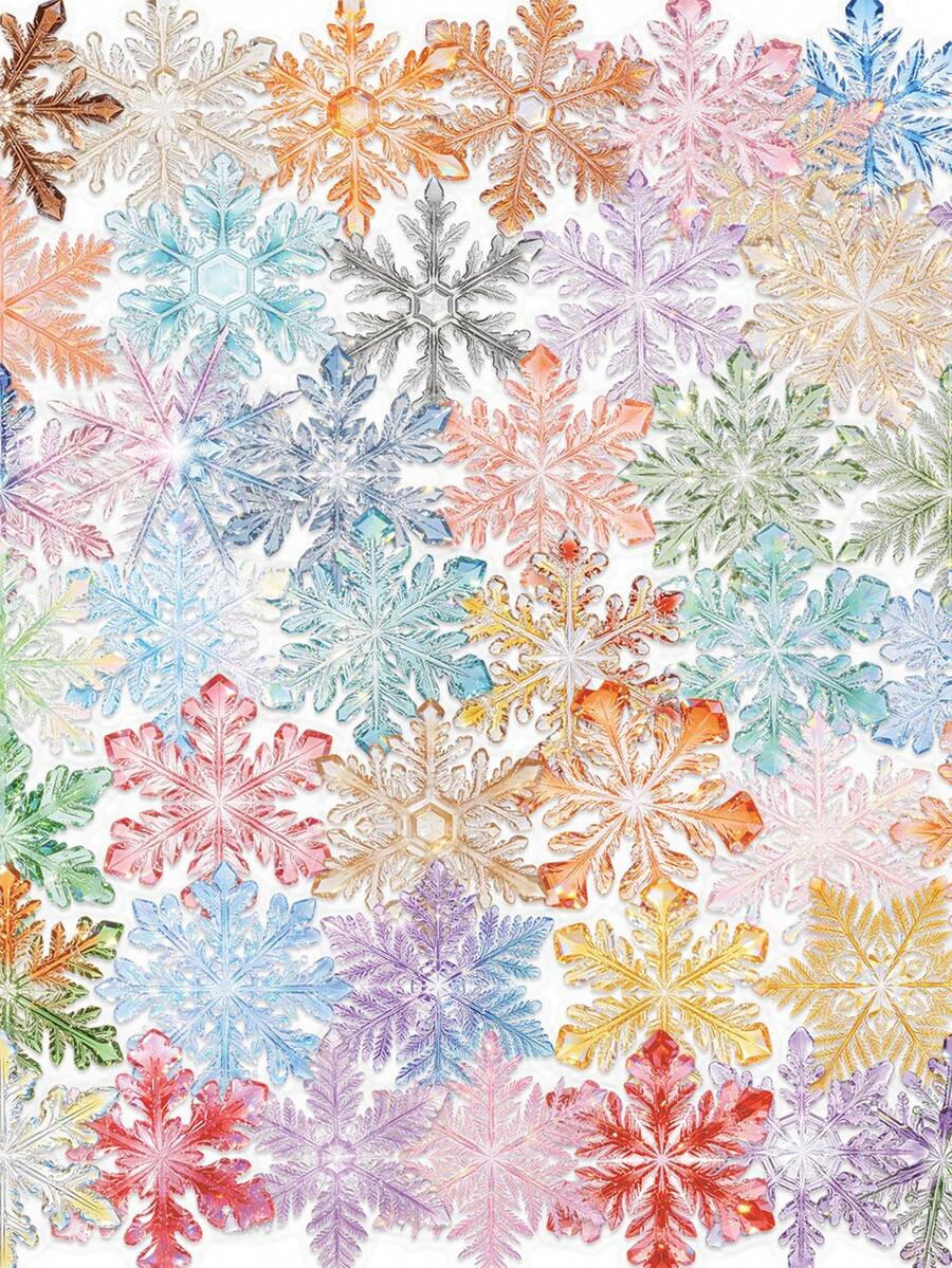 50pcs Colorful Snowflakes Stickers For Adults Teens Sticker Enthusiasts Scrapbooking Journaling Seals And Stickers Add A Fun Touch To Your Devices! - Multicolor - View 1