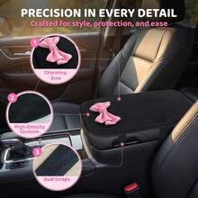 2pcs/3pcs Fashionable Elegant Leather Bow Car Armrest Box Cover, All-Season Universal Center Console Armrest Protector, Women's Car Interior Accessory - A - View 4