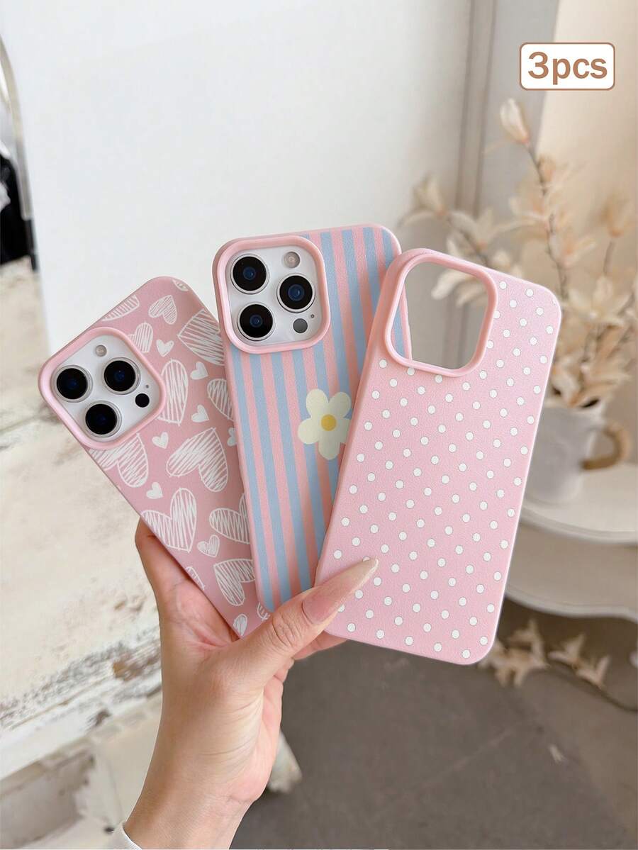 3件組條紋印花 TPU 防震全包覆精準保護殼，適用於 Apple 11/12/13/14/15/16/16Pro/16ProMax/17/17pro/17ProMax/18pro 18ProMax - 彩色 - 查看 1
