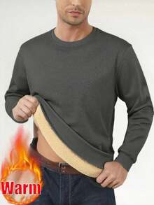 Men's Autumn/Winter Casual Fashion Slim Fit Thermal Lined Thick Warm Crew Neck Sweatshirt - Dark Grey - View 2