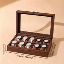1pc 10-Slot Walnut Wood Watch Storage Box, Transparent Glass Lid, Velvet Pillow Watch Display Box, Dust-Proof Home Watch Organizer Rack, Gift For Men Watch Collectors, Watches In The Picture Are For Display Only And Not Included - Multicolor - View 3