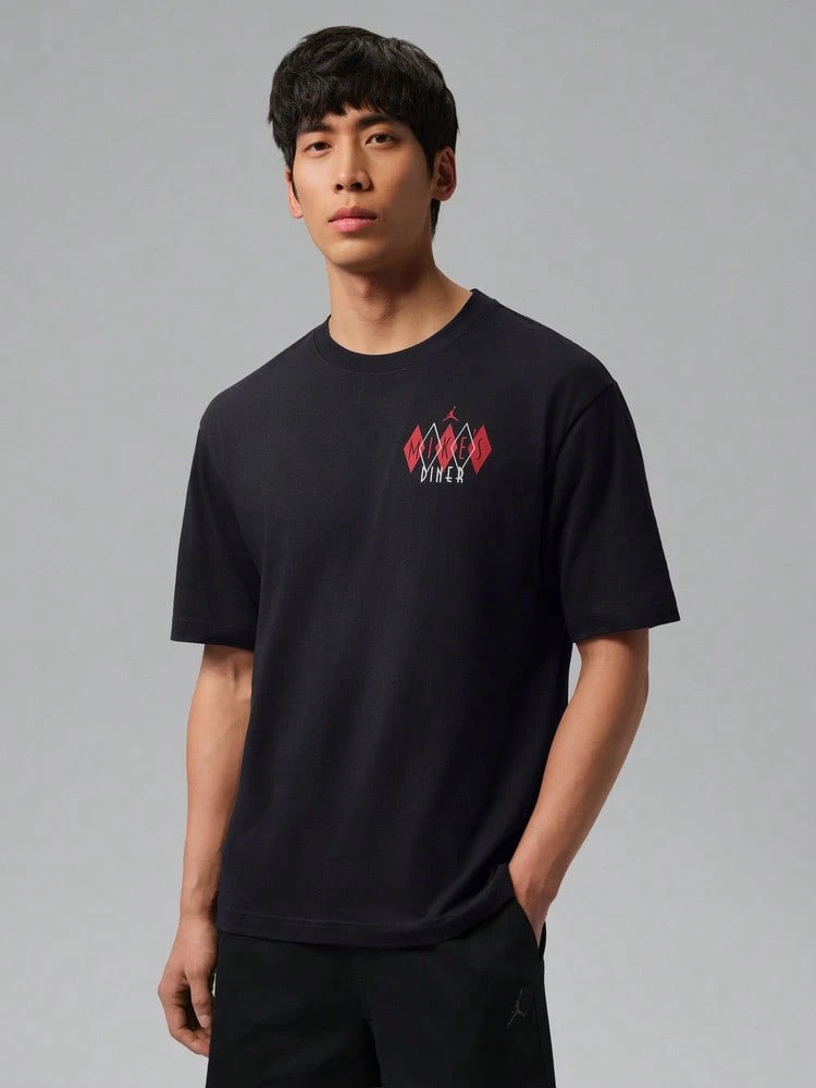 Jordan Men's AS M J NC DINER GFX SS CREW Short Sleeve Knit Collarless T-Shirt TIF3162-010 - Black - View 1