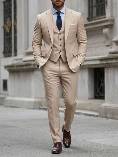 DAZY 3 Pieces Men's Suit Set: Jacket, Vest, And Trousers, Fashion Formal Wear For Wedding, Party, Gifts For Men
