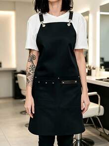 1pc Multi-Pocket Barber Apron With Straps, 4 Colors Available (Black / Dark Green / Khaki / Grey), Size 76cm*65cm, Metal Ring Buckle + PU Leather Trim Work Apron - Multicolor - View 5