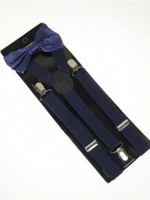Men's Suspenders And Bow Tie Set - 2.5cm Wide Suspenders, Adjustable Dress Pants Suspenders With Solid Color Bow Tie, Stage Performance Accessories - Multicolor - View 3