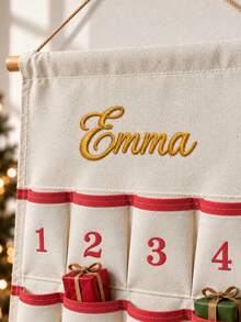 1pc Customized Text Christmas Countdown Wall Hanging Advent Calendar, 24 Pockets Storage Scroll With Embroidery Details, 2 Styles Available, Holiday Indoor Wall Decor, Thoughtful Gift For Friends And Housewarming Recipients - Multicolor - View 4