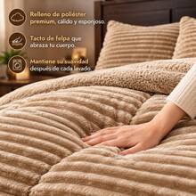 Striped Sherpa Comforter With Knitted Texture, Thick Soft Polyester Bedding Set, Thermal Quilt For Bedroom, Available In 220x240cm And 240x260cm - Dark Khaki - View 7