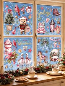 9/1 Sheets Pink Christmas Window Stickers, Christmas Decoration, Home Scene Window Decals, PVC Christmas Decorative Stickers, Holiday Party Decoration Accessories, Home Decor Office Party Supplies - Pink Version - View 2
