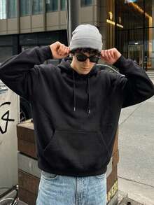 DAZY Men's Casual Versatile Rose Print Kangaroo Pocket Drawstring Hoodie, Autumn/Winter - Black - View 5