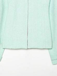 Women's Tweed Cropped Jackets Zip Up Collared Long Sleeve Casual Outerwear Mint Green Short Jacket Fall Outfit For Women - Mint Green - View 6
