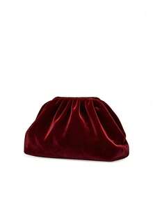 Women Black Velvet Clutch Ruched Cloud Bag Elegant Evening Party Wedding Shoulder Date Night - Burgundy - View 2