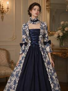 Ready Stock Blue And White Porcelain Pattern Medieval Victorian Court Dress Renaissance Gothic Lolita Bell Sleeve Dress - Blue - View 1