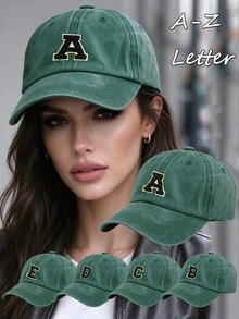 1pc Unisex Printed Washed Distressed Baseball Cap, Soft Adjustable Trucker Hat, Suitable For Women And Men, Gift, Summer, Beach, Vacation, Travel, Sports Street Style - Dark Green - View 2