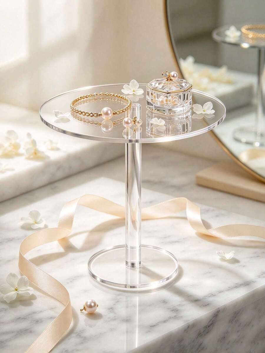 Clear Round Acrylic Display Stand, Desktop Riser Shelf, Cupcake Dessert Display Stand, Makeup Perfume Jewelry Storage Rack, Vanity Bathroom Kitchen Boutique Party Multi-Purpose Display Stand - Clear - View 1