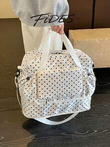 1PC New Women's Polka Dot Handheld Travel Bag, Durable Fabric With Front Storage Pocket, Expandable Design, Shoulder Strap, Luggage Trolley Attachment, Large Capacity, Suitable For Short Trips, Maternity, Fitness, Versatile Luggage Bag - White - View 8