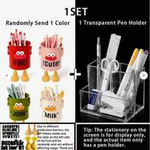 DIY Big Mouth Pen Holder, Makeup Brush Storage Rack, Cute Highly Attractive Student Desk Pen Holder, Simple American Retro Storage Bucket. Suitable For Makeup Storage, Home Office Storage, Learning Supplies Organization. Highly Attractive Cartoon Personalized Pen Holder, Student Desk Office Desk Storage Tool, Large Capacity Cute Simple Retro Storage Bucket. - Multi-color - View 9