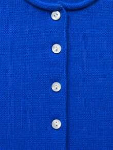 Women's New Royal Blue Round Neck Single-Breasted Knit Cardigan, Suitable For Spring And Autumn Daily Wear And Commuting, Pair With High-Waist Pants To Showcase Vibrant Colors And Minimalist Elegant - Blue - View 7