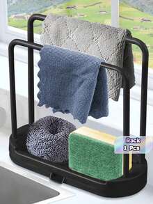 1 Kitchen Sink Caddy, Drain Pan, Sponge And Dishcloth Holder, Countertop Cleaning Brush And Scouring Pad Storage Solution, Space-Saving Multi-Functional Sink Organizer Basket, Black - One Size - View 1
