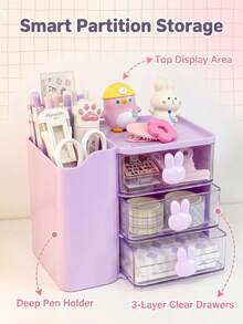 Multifunctional 3-Compartment Drawer Desktop Organizer, Multi-Layer Partition Storage, Compact Space-Saving, Smooth Sliding, Open Handle, Stackable, Dust-Proof, Minimalist Versatile, Suitable For Office Supplies, Bedroom, Desktop, Jewelry Storage - Multicolor - View 3