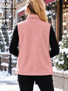 Autumn/Winter Coral Fleece Vest Outdoor Sports Running Workout Fleece Vest Stand Collar Polar Fleece Sleeveless Vest - Pink - View 3