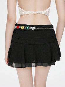 Subculture Accessory, Dopamine Style Rainbow Heart Waist Chain, Full Heart-Shaped Colorful Rhinestones With Rich And Transparent Colors, Silver Chain Minimalist And Versatile, Adjustable Chain Design For Easy Wear And Removal, Niche Personalized Accessory, Suitable For Daily Outings, Music Festivals And Various Styling Scenarios - Silver - View 3