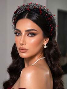 1pc Luxury Black Mesh Rhinestone Wide Headband, Elegant Fashion Women's Hair Accessory Suitable For Wedding, Party And Daily Wear - Black - View 17