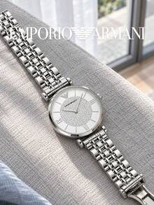 Armani Women's Quartz Watch Silver Stainless Steel Bracelet Round Pave Crystal Dial Roman Numerals Elegant Dress Watch For Dinner Anniversary Daily Dating - Silver - View 6