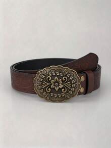 1pc Western Vintage Embossed PU Dark Belt, Casual Versatile Daily Wear Holiday Gift Accessory - Multicolor - View 2