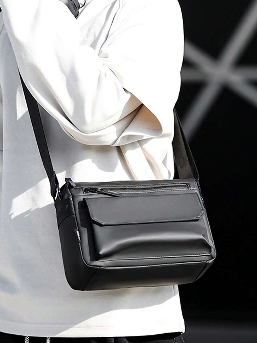 New Solid Color Men's Business Casual Multi-Zipper Messenger Bag Commuter Fashion Crossbody Bag