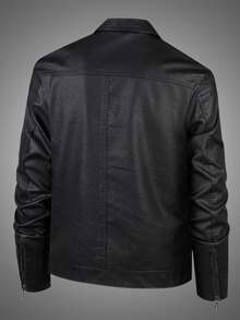 Men's Spring/Autumn PU Leather Jacket, Motorcycle Jacket Top, Zipper Style Leather Coat - Black - View 2