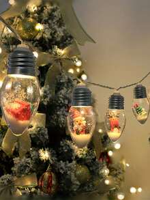 Christmas Bulb Shape LED String Lights, 1.5m 10LED, Transparent Shell With Santa, Snowman, Reindeer Ornaments, Snow Effect, Battery Powered, Decor For Xmas Tree, Window, Bedroom Holiday - Christmas Light Bulb String - View 2