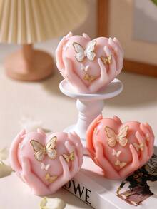 Hand-Holding Heart Butterfly Aromatherapy Candle Silicone Mold, Soft Silicone Material Easy To Demold, Suitable For DIY Aromatherapy Candles, Plaster Decor, Handmade Soap, Resin Jewelry - Butterfly Heart - View 1