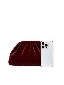 Women Black Velvet Clutch Ruched Cloud Bag Elegant Evening Party Wedding Shoulder Date Night - Burgundy - View 6