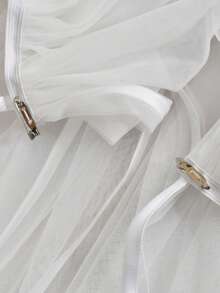 1pc Double Layer Satin Trim Tulle Bridal Overskirt, Detachable Wedding Train Skirt, Church Wedding And Photo Accessory - White - View 5