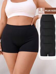 5pcs Plus Size Seamless Boxer Briefs, Warm Thermal Underwear For Autumn/Winter, Soft Daily Basic Underwear - Black - View 4