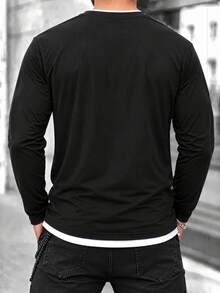 Setelan 2 Potong Pria Musim Semi/Gugur, Model Slim Fit, Bahu Reguler, Leher Bulat, Lengan Panjang, Kaos - Hitam - View 6