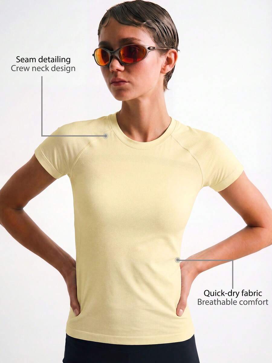 Leorrey 1pc Women's Round Neck Short Sleeve Mesh Comfortable Soft Sports T-Shirt White Summer Style - White - View 1