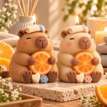 Capybara-Shaped Scented Candle Silicone Mold With A Towel On Top And Orange Slices In Arms, DIY Soap Craft Ornament Gypsum Fragrance Diffuser Gift Candle Mold, Reusable - Multicolor - View 3