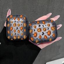 1PC Halloween Full Print Smiling Pumpkin & Bat Pattern Earphone Protective Case, Compatible With /2, AirPods3, AirPods4, AirPods5, AirPodsPro, AirPodsPro3, Full Coverage Anti-Drop Soft Shell - Transparent Black - View 4