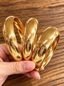3/1pc Vintage Old Money Style Casual Versatile Smooth Exaggerated Wide Metal Bangle Bracelet Set For Women, Suitable For Daily Wear, Vacation, Date, Party, Gathering, Wedding, Holiday, Gift, Layering - Yellow Gold - View 2