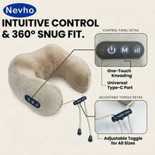 Nevho Portable U-Shaped Memory Foam Neck Massager Featuring 15-Min Smart Auto-Off Ergonomic Travel Pillow With Adjustable Toggle And Bi-Directional Kneading Type-C Rechargeable Massage Device Suitable For Commuting Reading And Home Relaxation - Brown - View 6