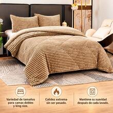 Striped Sherpa Comforter With Knitted Texture, Thick Soft Polyester Bedding Set, Thermal Quilt For Bedroom, Available In 220x240cm And 240x260cm - Dark Khaki - View 2