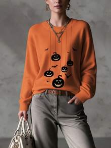ASHKATIA Women's Plus Size Halloween Sweater, Crew Neck Pullover Long Sleeve - Multicolor - View 10