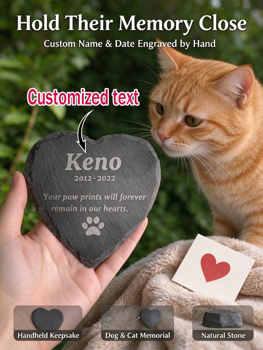 Custom Pet Memorial Slate Stone, Personalized Engraved Heart Marker For Dog Cat, Garden Remembrance Giften