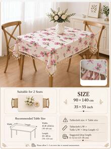 1pc Daily Minimalist Pink Bow Tulip Pattern Polyester Cotton Lace Tablecloth, Stain-Resistant With Tassel Fringe Dining Table Decor Cloth, Suitable For Square And Round Tables, Kitchen, Dining Table, Coffee Table, TV Cabinet, Entryway, Party Holiday Decoration, Home Decor, Family Gathering - Multicolor - View 12