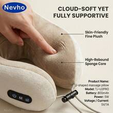 Nevho Portable U-Shaped Memory Foam Neck Massager Featuring 15-Min Smart Auto-Off Ergonomic Travel Pillow With Adjustable Toggle And Bi-Directional Kneading Type-C Rechargeable Massage Device Suitable For Commuting Reading And Home Relaxation - Brown - View 5